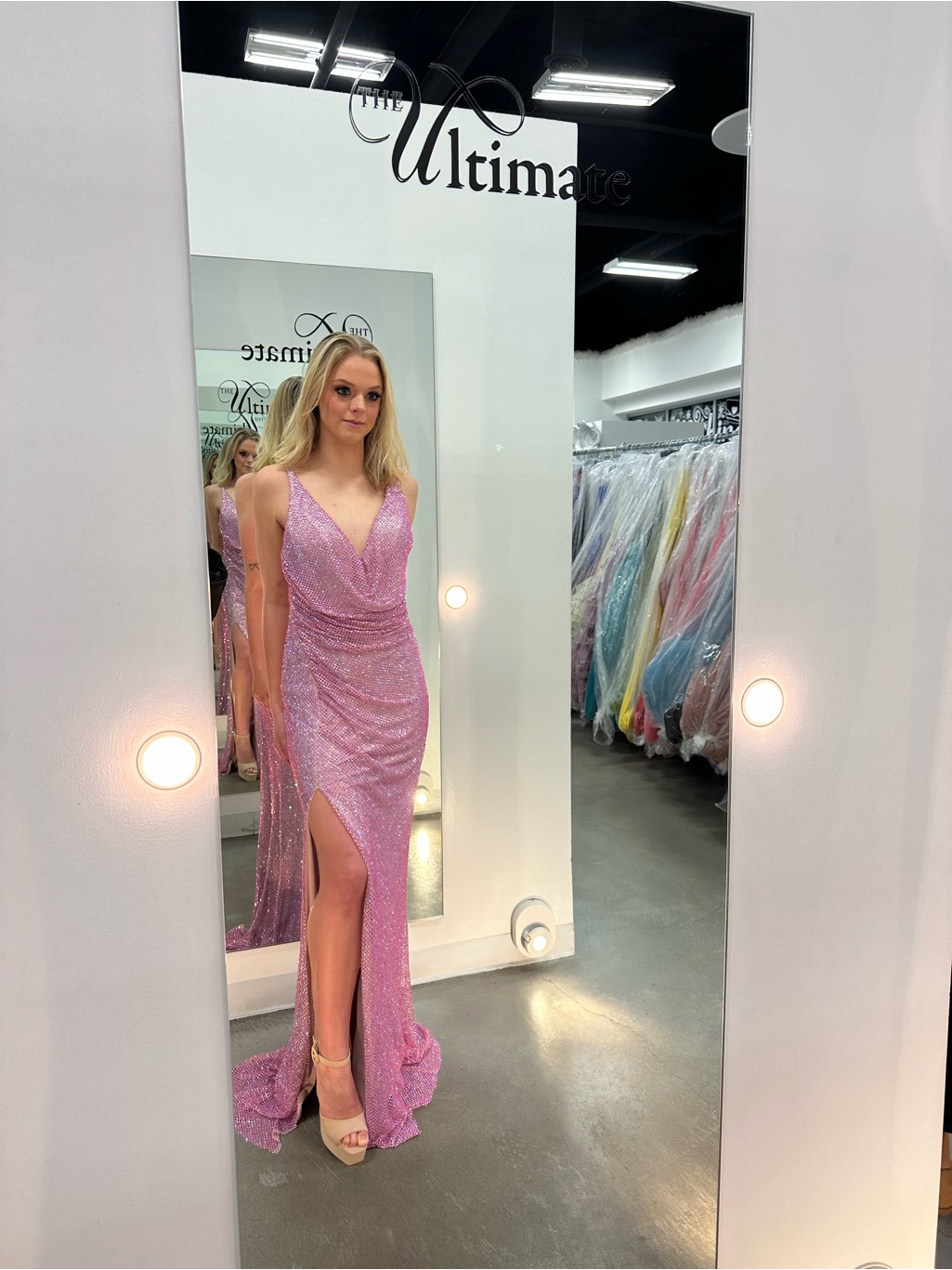 Portia And Scarlett Sparkling Lilac Sequin V-Neck Prom Gown